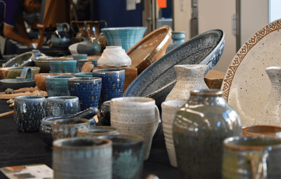 Many empty bowls with different designs