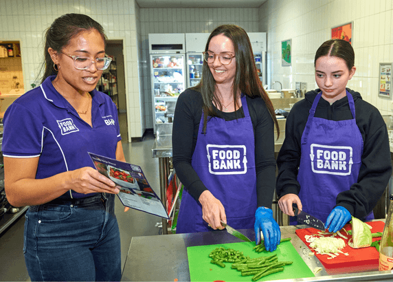 WA Learn Cook Share Program Lead Image with Facilitator and Two Participants