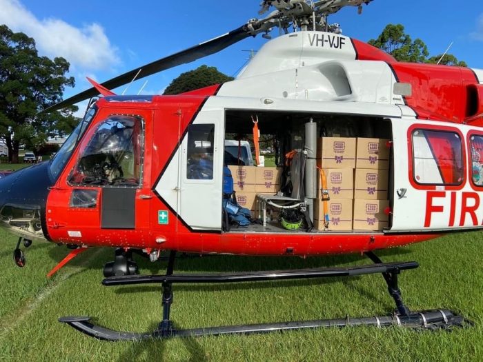 helicopter with foodbank donation box for delivery